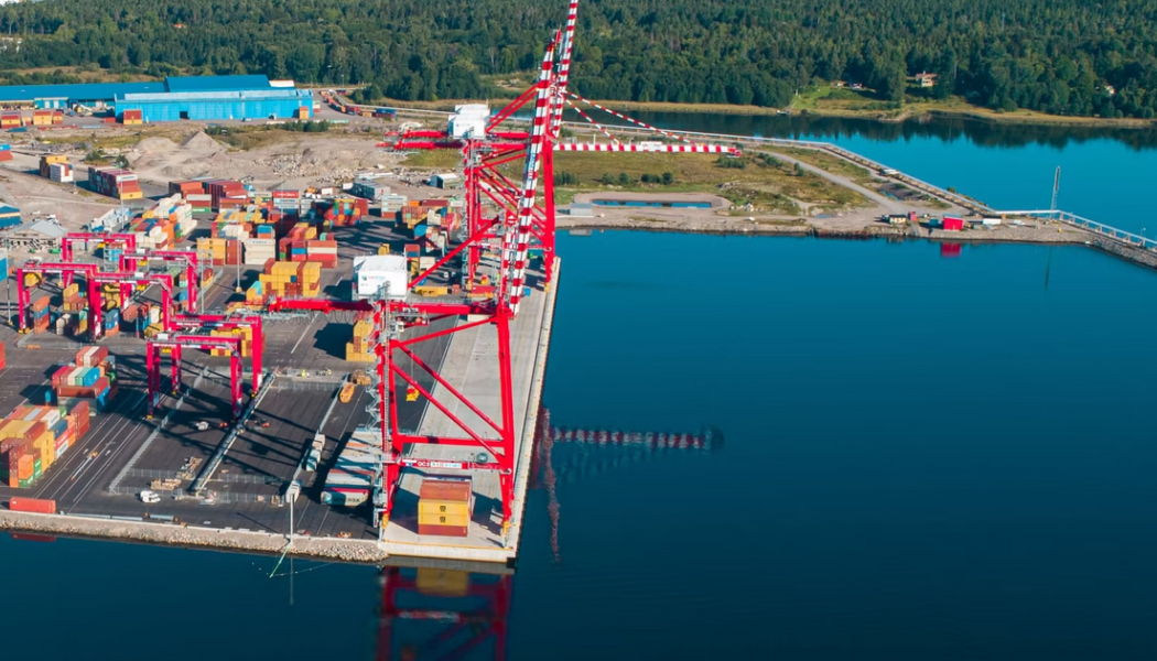 Containerterminalen i Gävle hamn. Foto: Gävle hamn